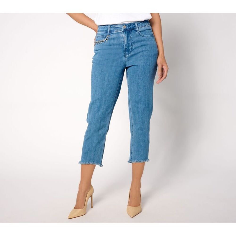 Studio Park Women's Plus Sz Pants 20 Embellished Hem Jeans Blue
